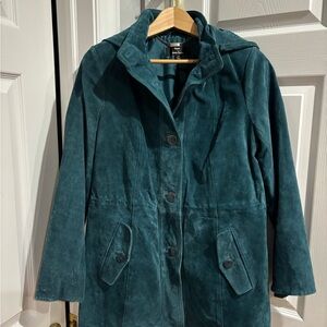 Dennis Basso Teal Suede Trench Coat